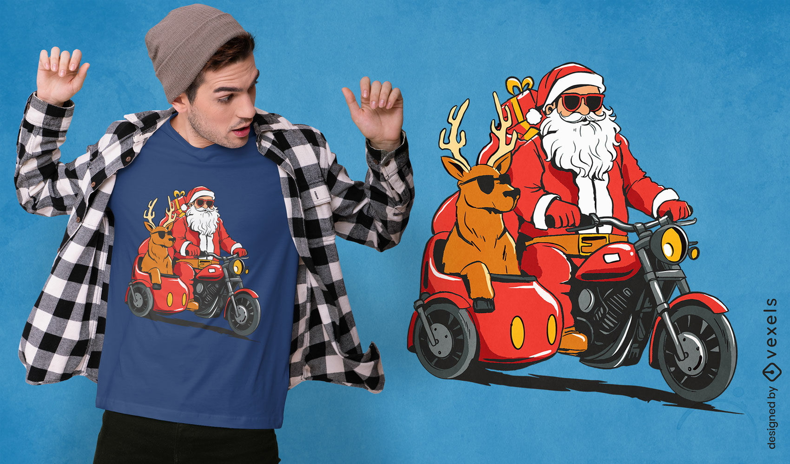 Diseño de camiseta de paseo en moto de Papá Noel.