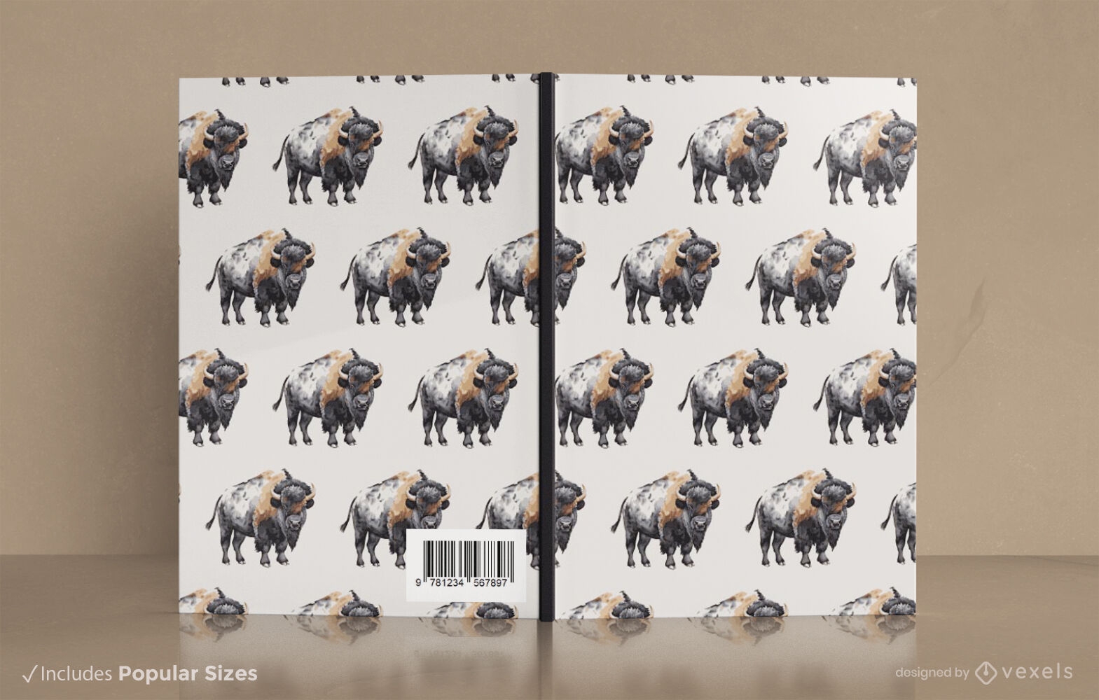 Diseño de portada de libro con patrón de bisonte.