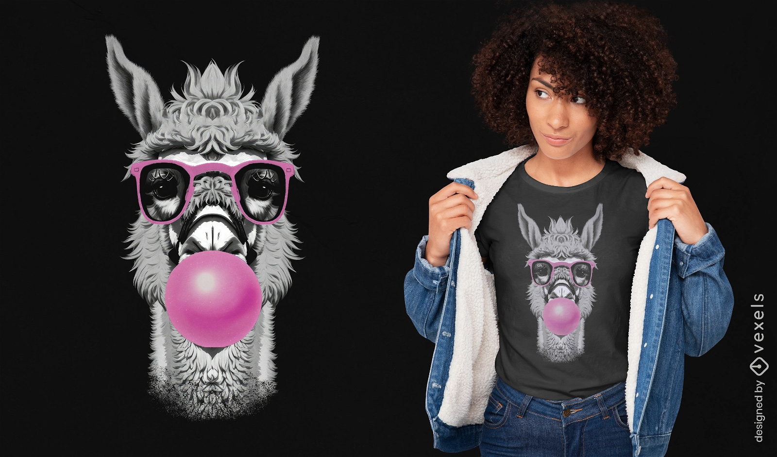Diseño de camiseta Hip llama con gafas.