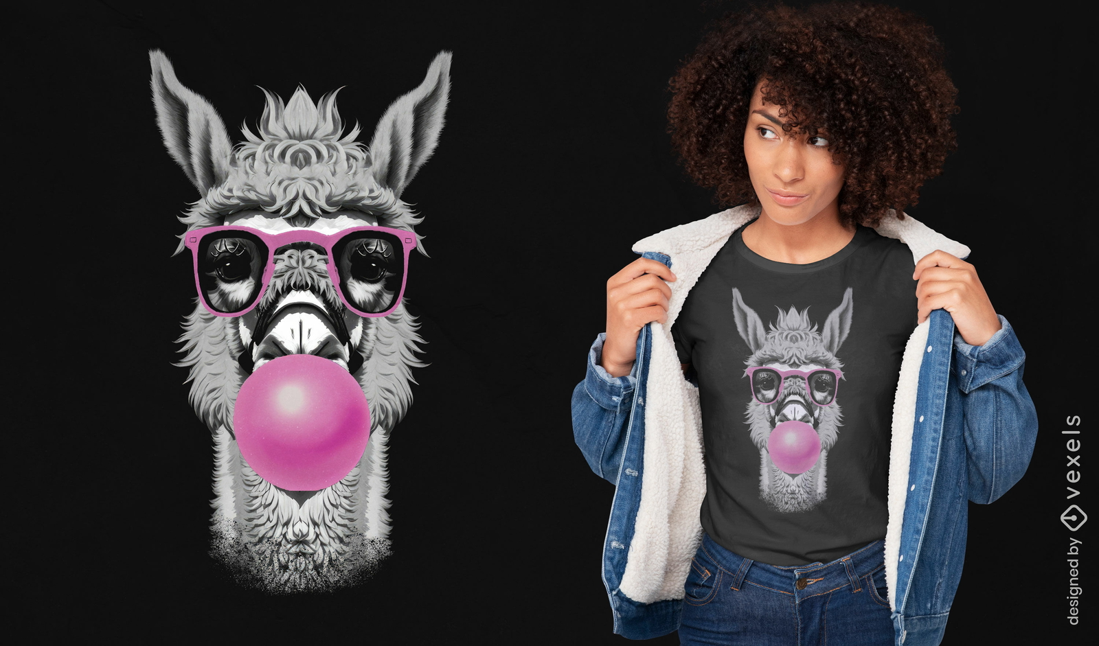 Diseño de camiseta Hip llama con gafas.