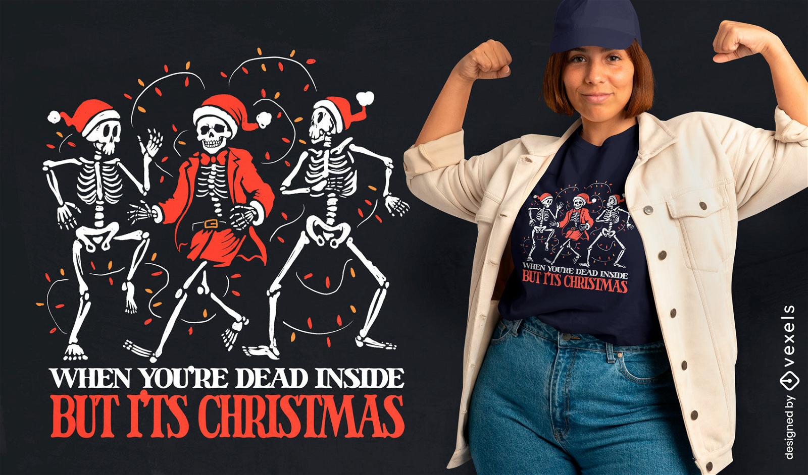 Design esquelético de camiseta para dança de Natal
