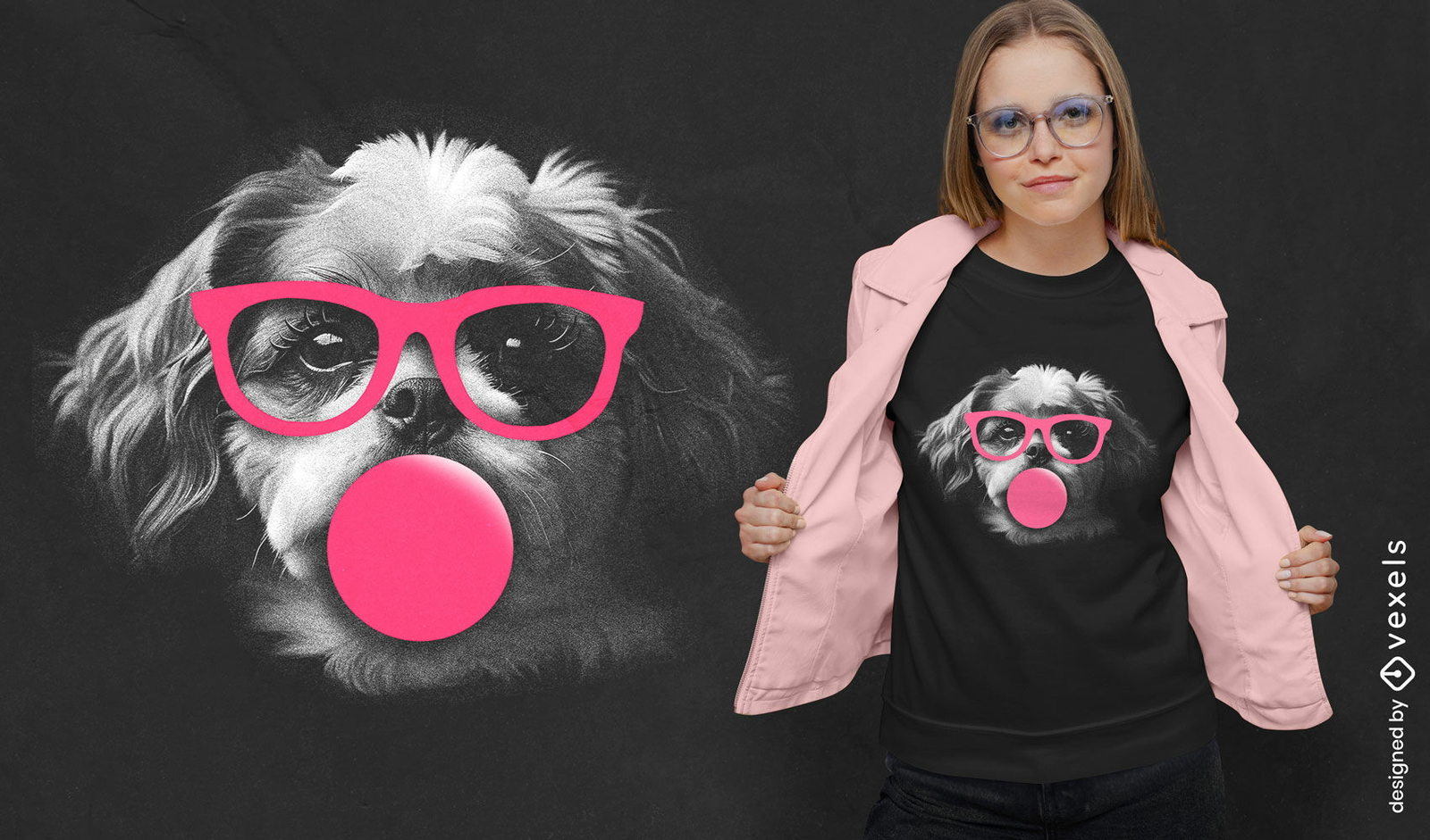 Diseño de camiseta de perro Shih Tzu con gafas.