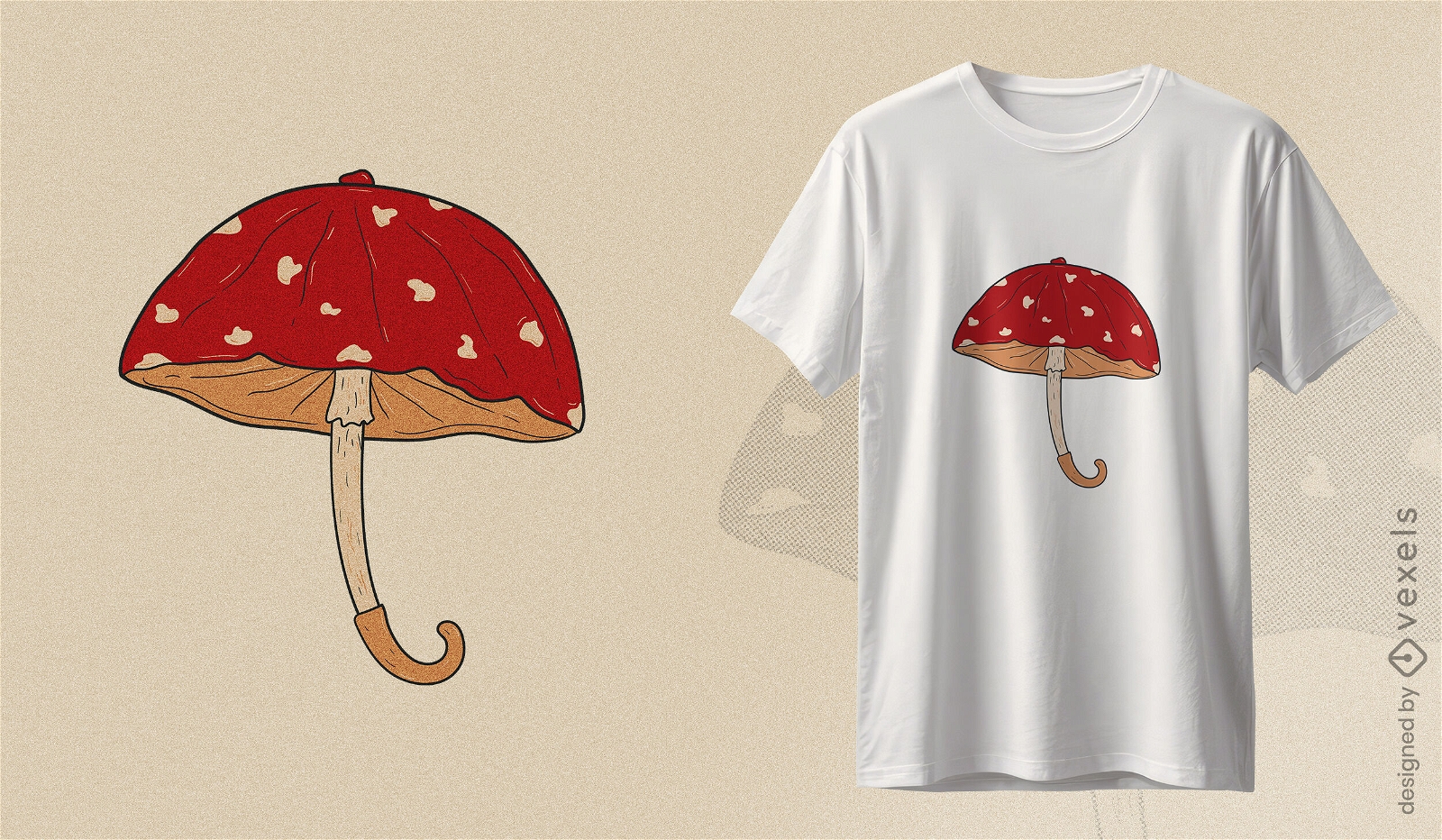 Diseño de camiseta de hongo en forma de paraguas.