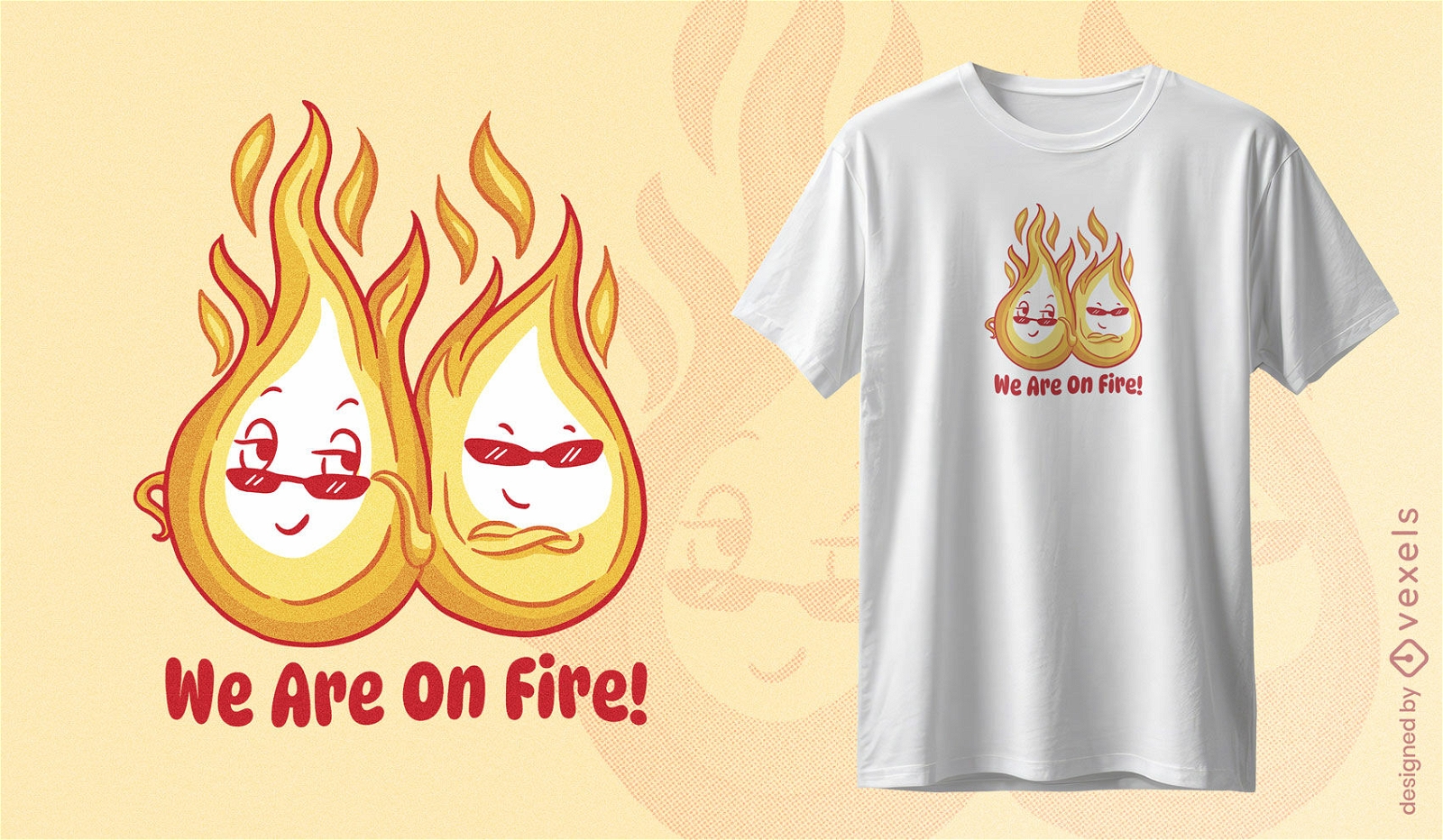 Design animado de camiseta com chamas