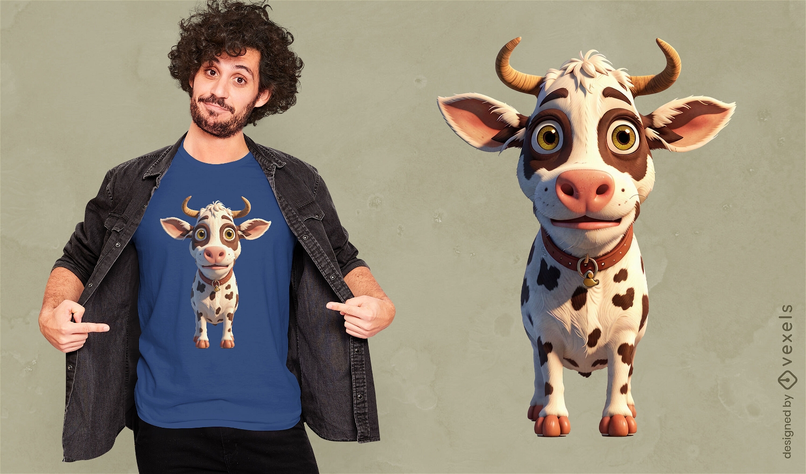 Comical crazy cow t-shirt design