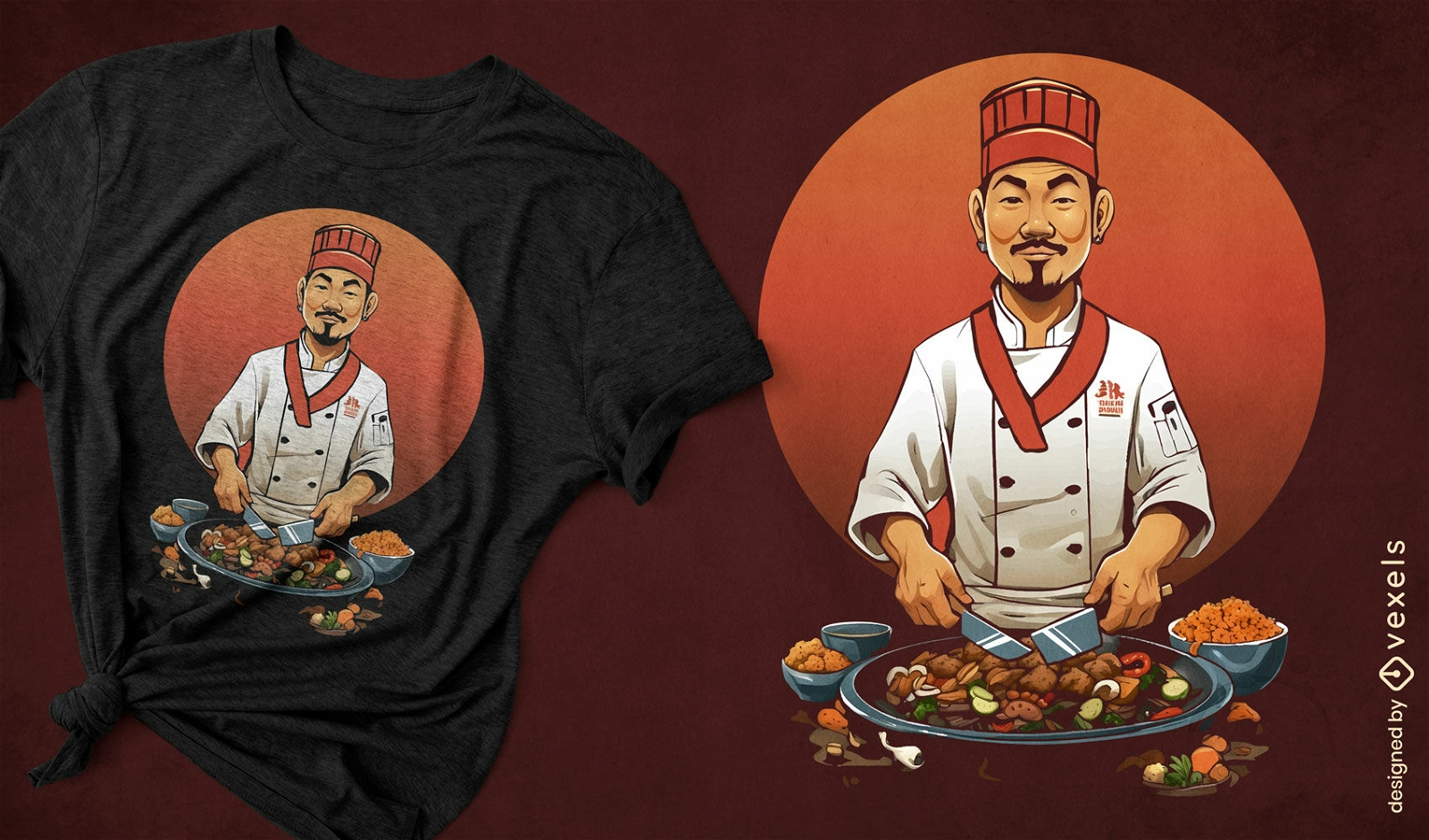 Diseño de camiseta de chef culinario hibachi.