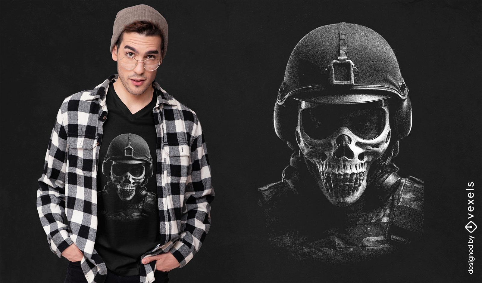 Militärischer Totenkopf mit Helm-T-Shirt-Design