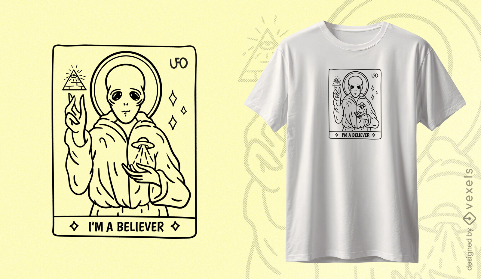 Diseño de camiseta de creyente alienígena.