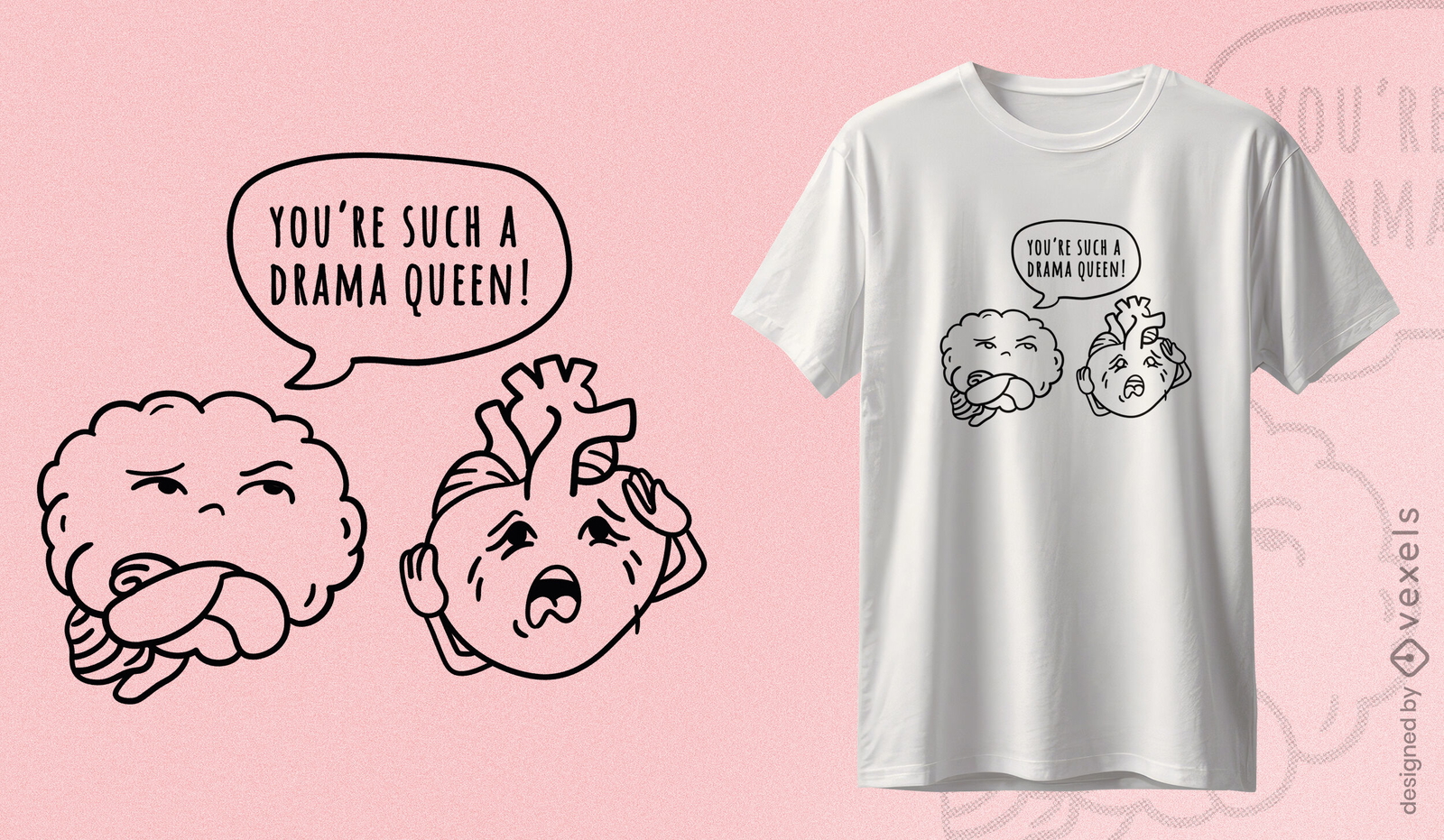 Design de camiseta com c?rebro da rainha do drama