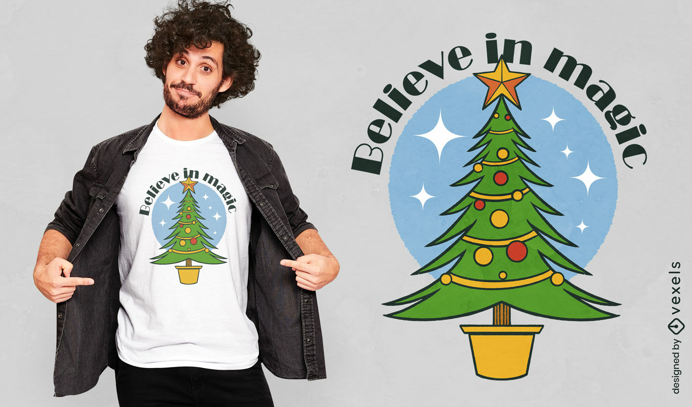 Diseño de camiseta de árbol de Navidad mágico.