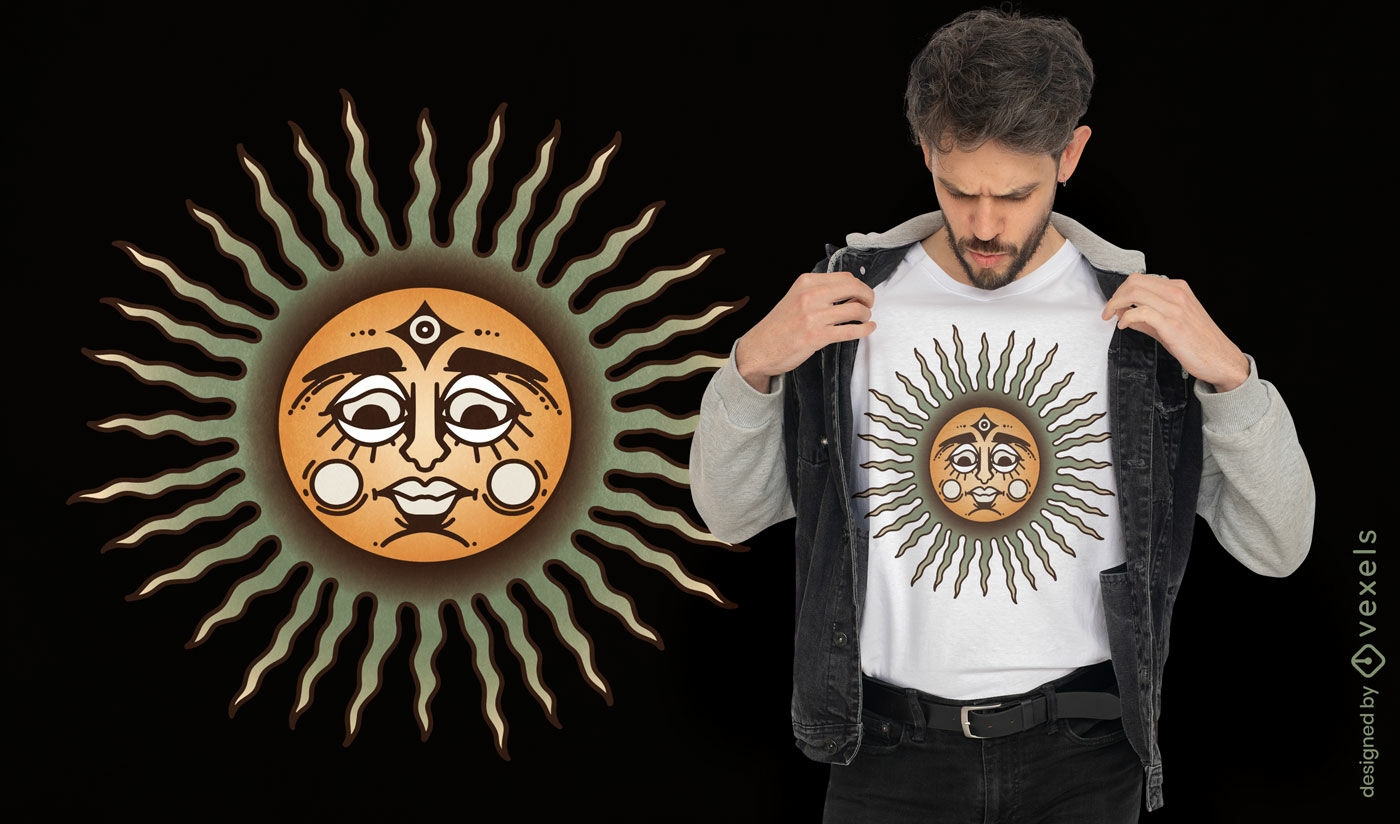 Diseño de camiseta de sol esotérico.