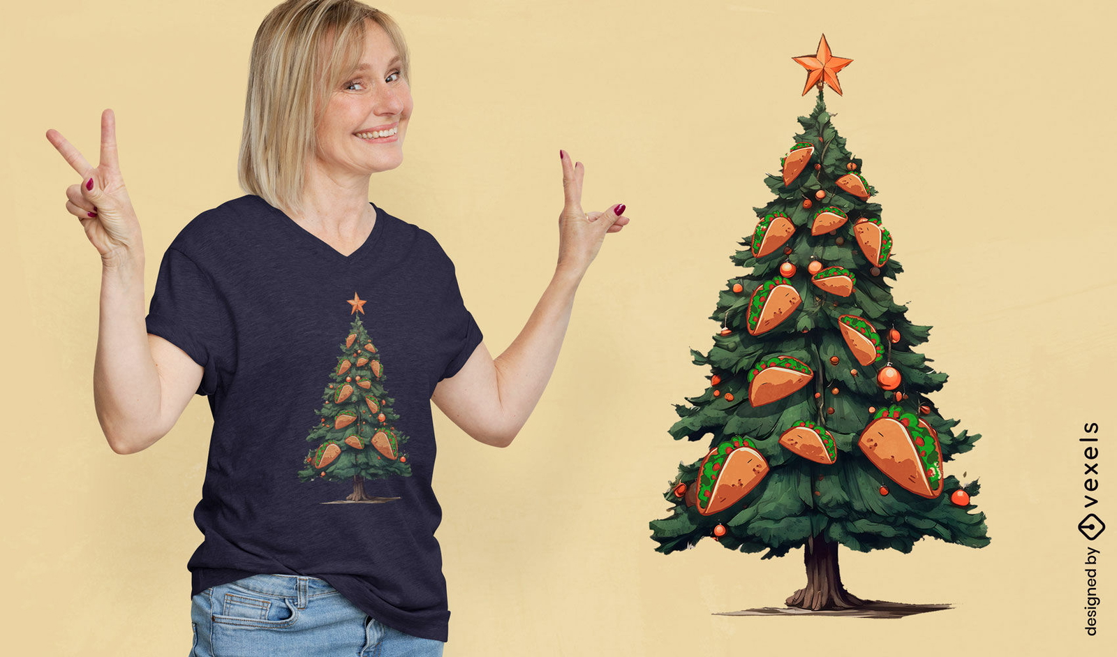 Diseño de camiseta de árbol de Navidad de tacos.