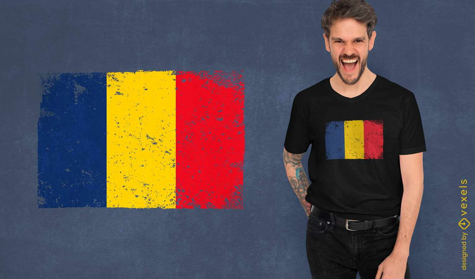 Diseño de camiseta con bandera de Rumania grunge
