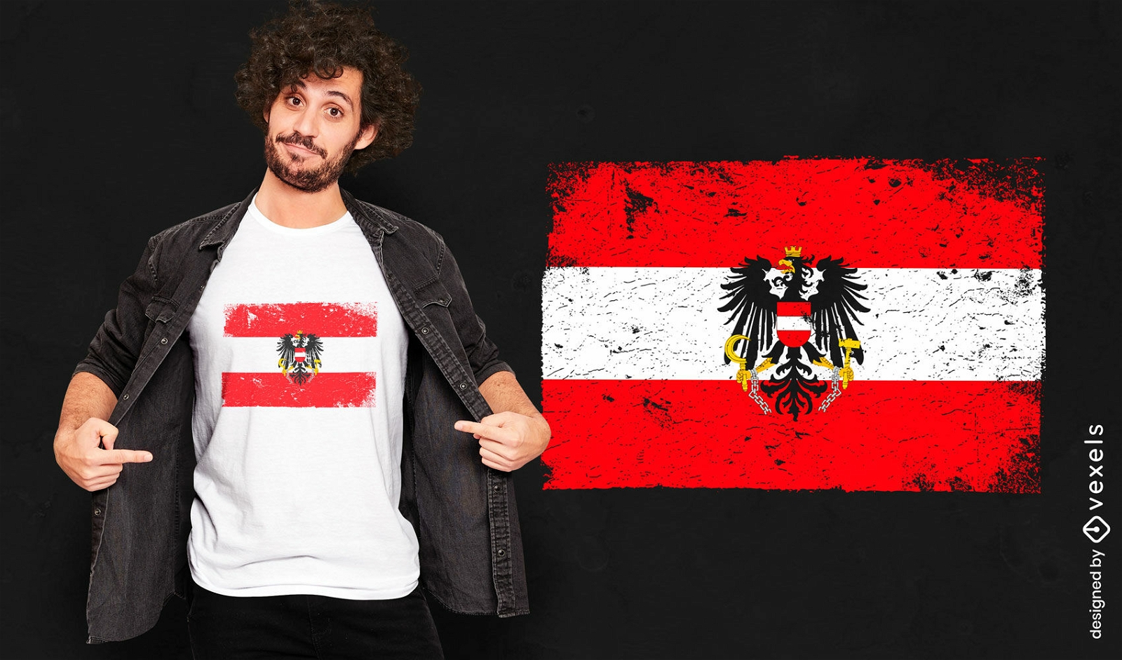 Diseño de camiseta de bandera de austria grunge