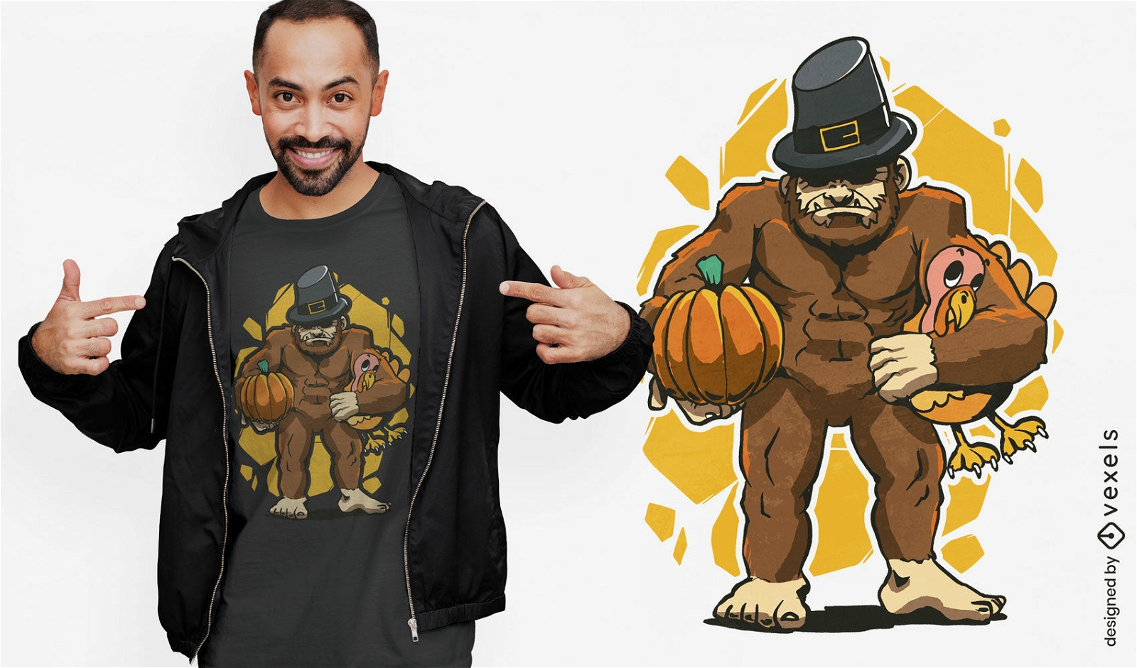 Diseño de camiseta Bigfoot de Acción de Gracias.
