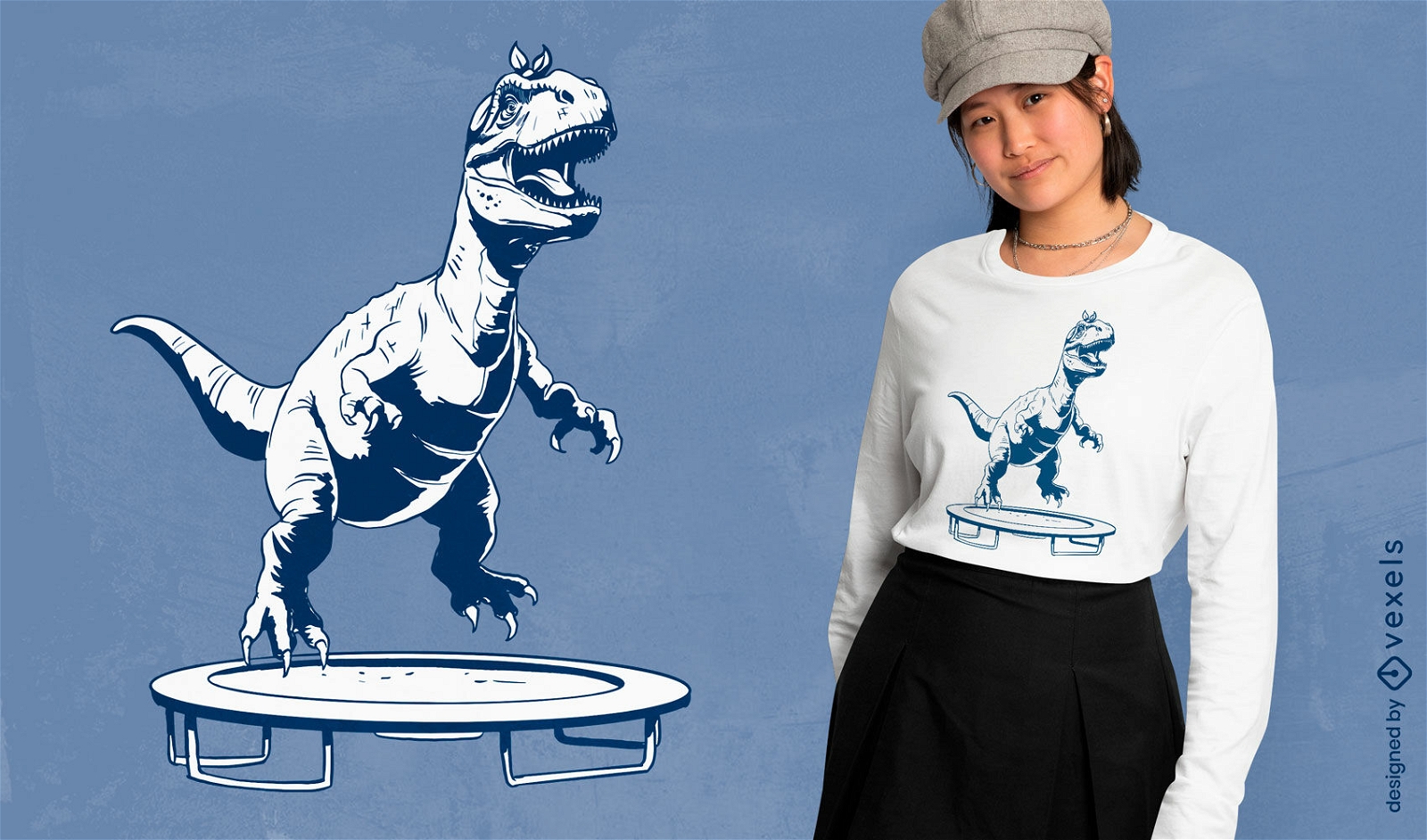 Design de camiseta T-Rex na cama elástica