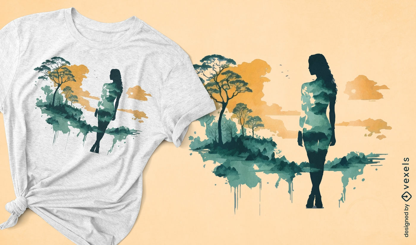 Dise?o de camiseta mujer y naturaleza.