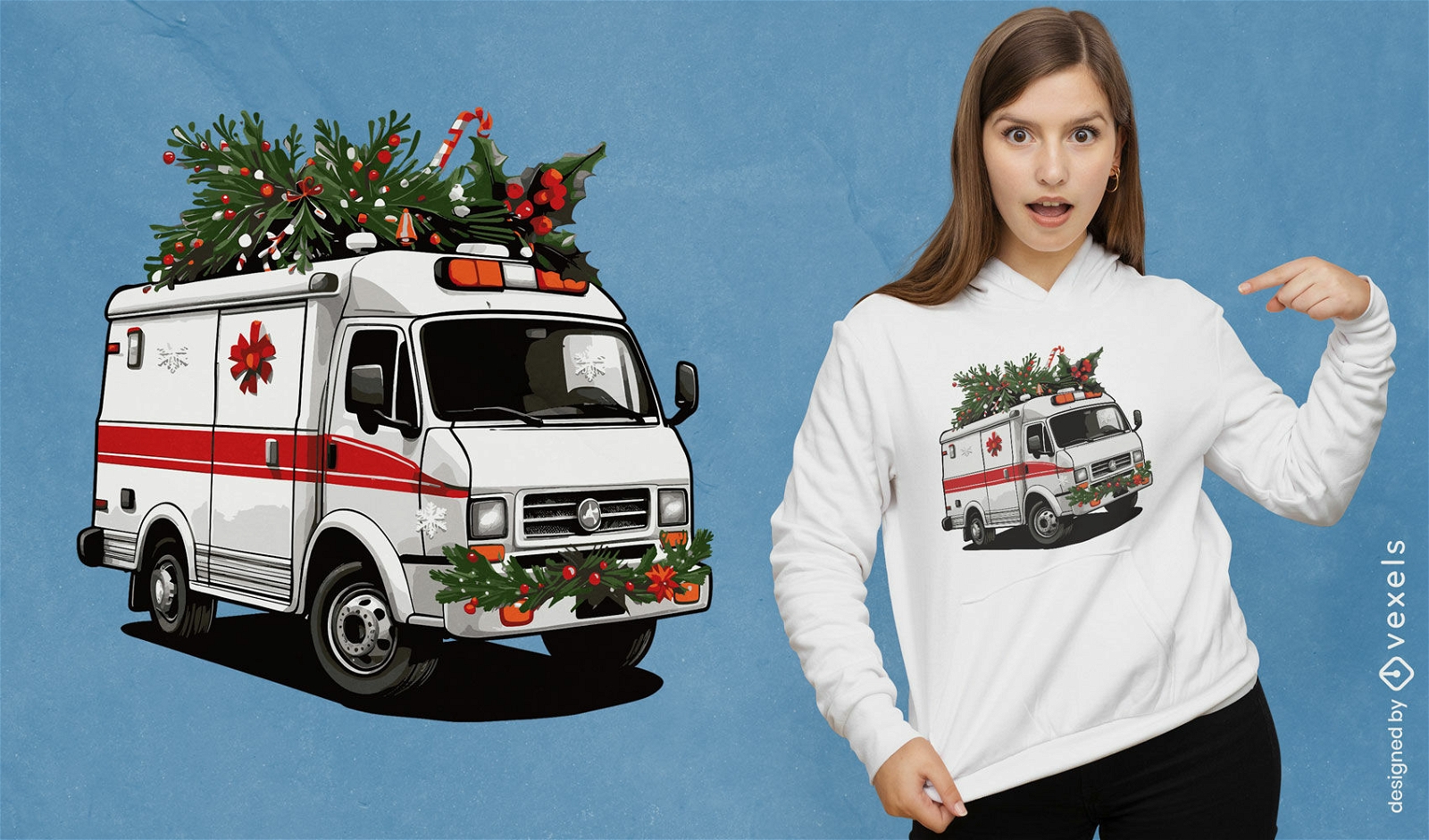 Diseño de camiseta de ambulancia navideña.