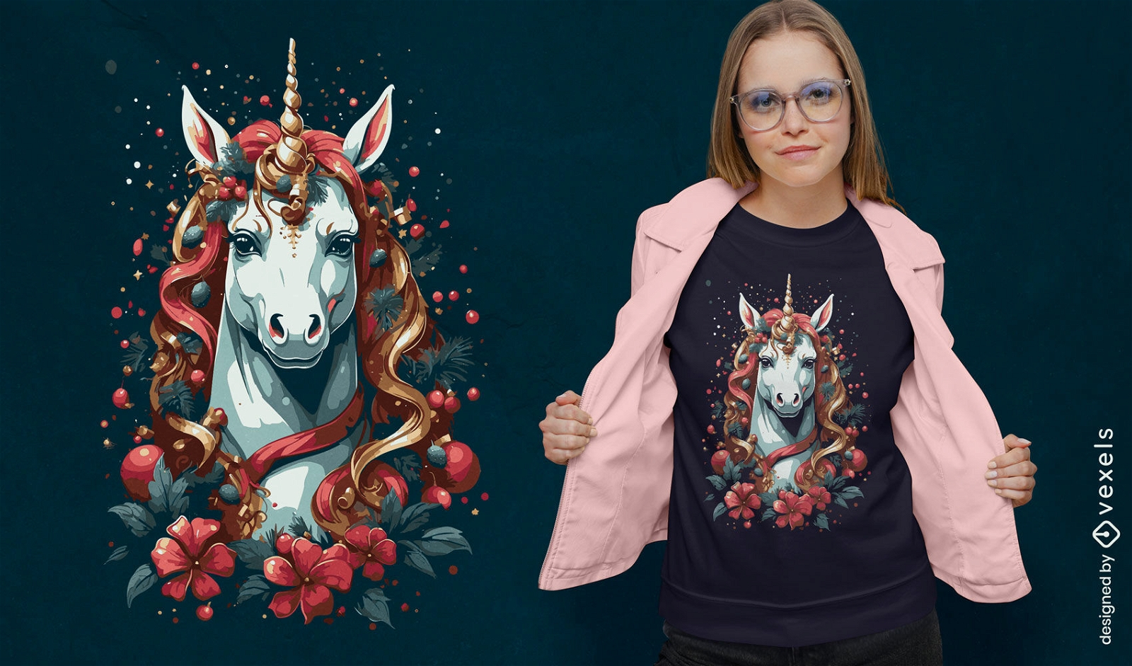 Christmas unicorn holiday t-shirt design