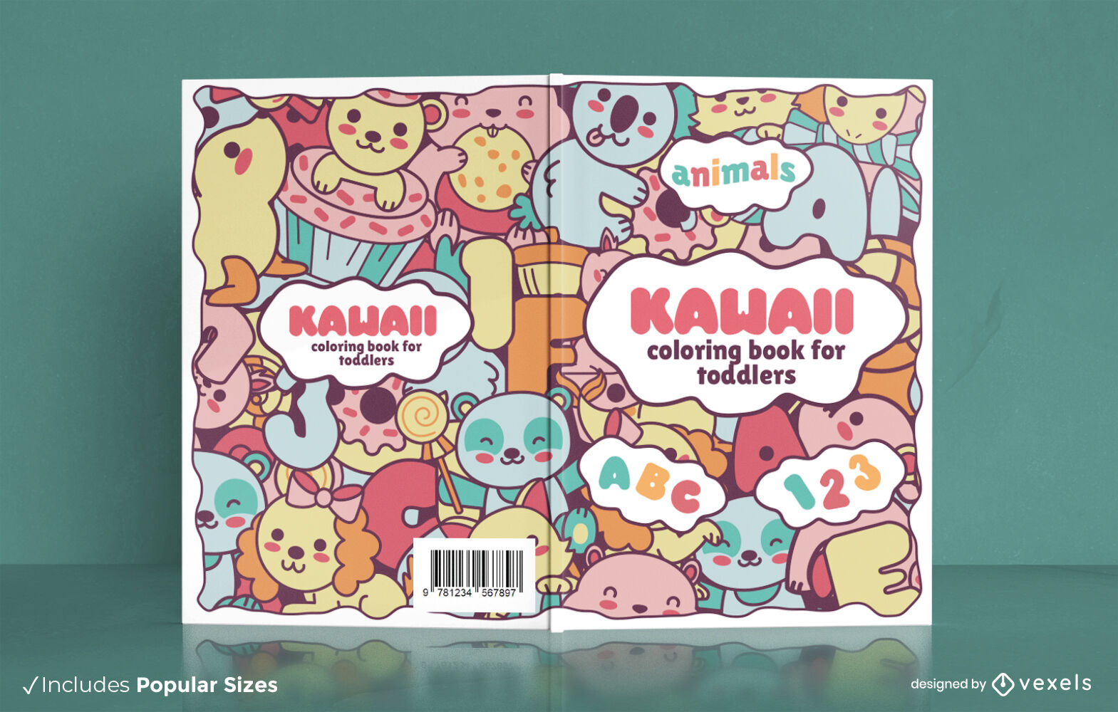 Kawaii animals for toddlers book cover design