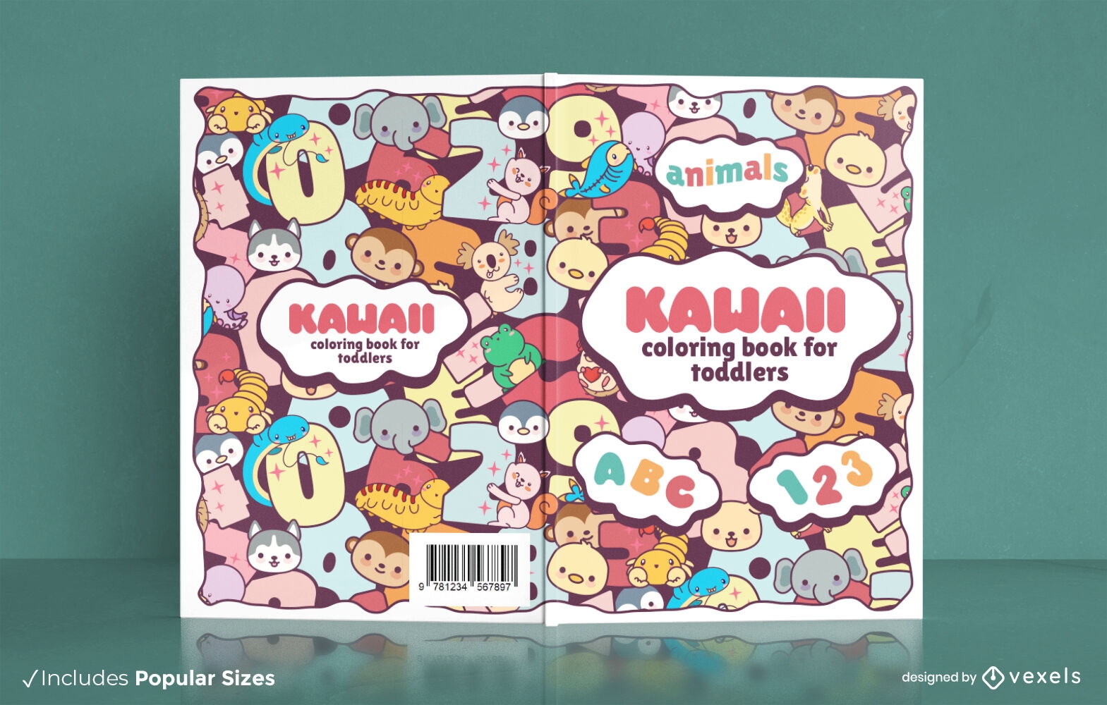 Kawaii animals for toddlers book cover design