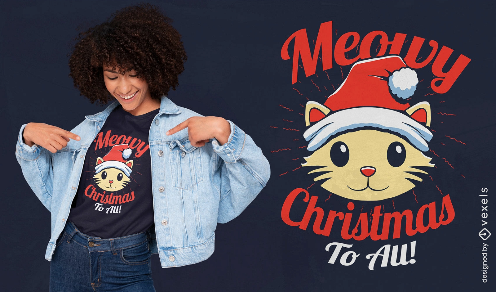 Lindo dise?o de camiseta de juego de palabras con gatos navide?os.