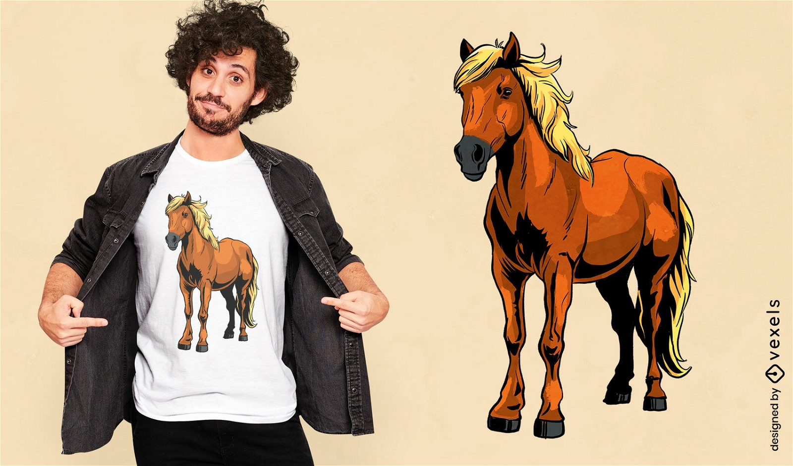 Diseño de camiseta con ilustración de caballo islandés.
