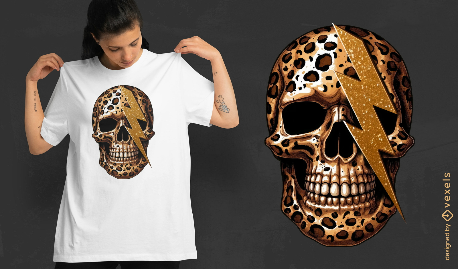 Diseño de camiseta con calavera con estampado animal.