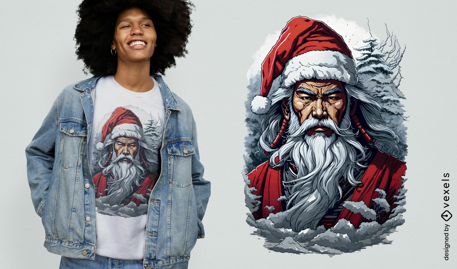 Diseño de camiseta samurai santa claus.