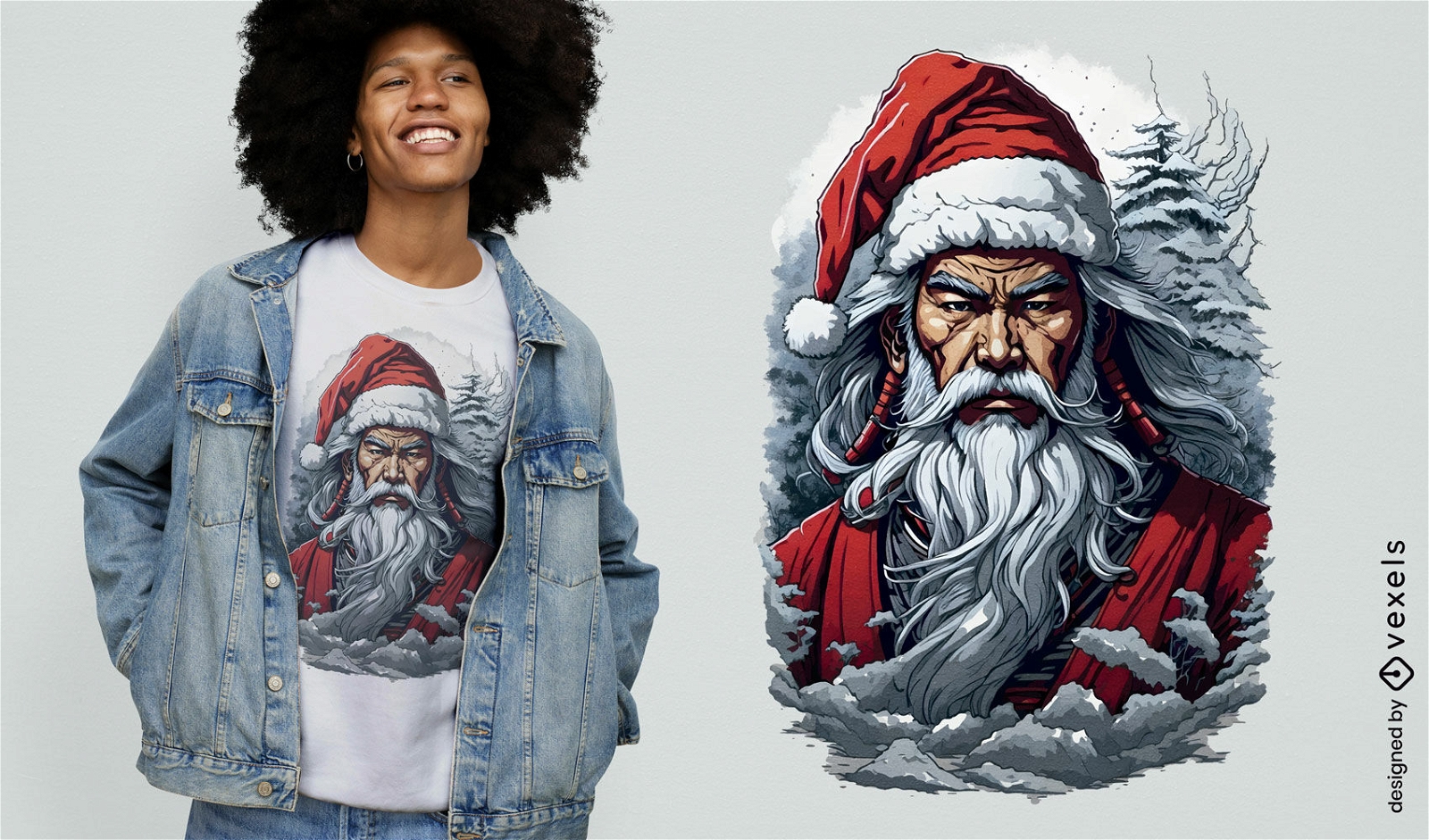 Samurai-Weihnachtsmann-T-Shirt-Design