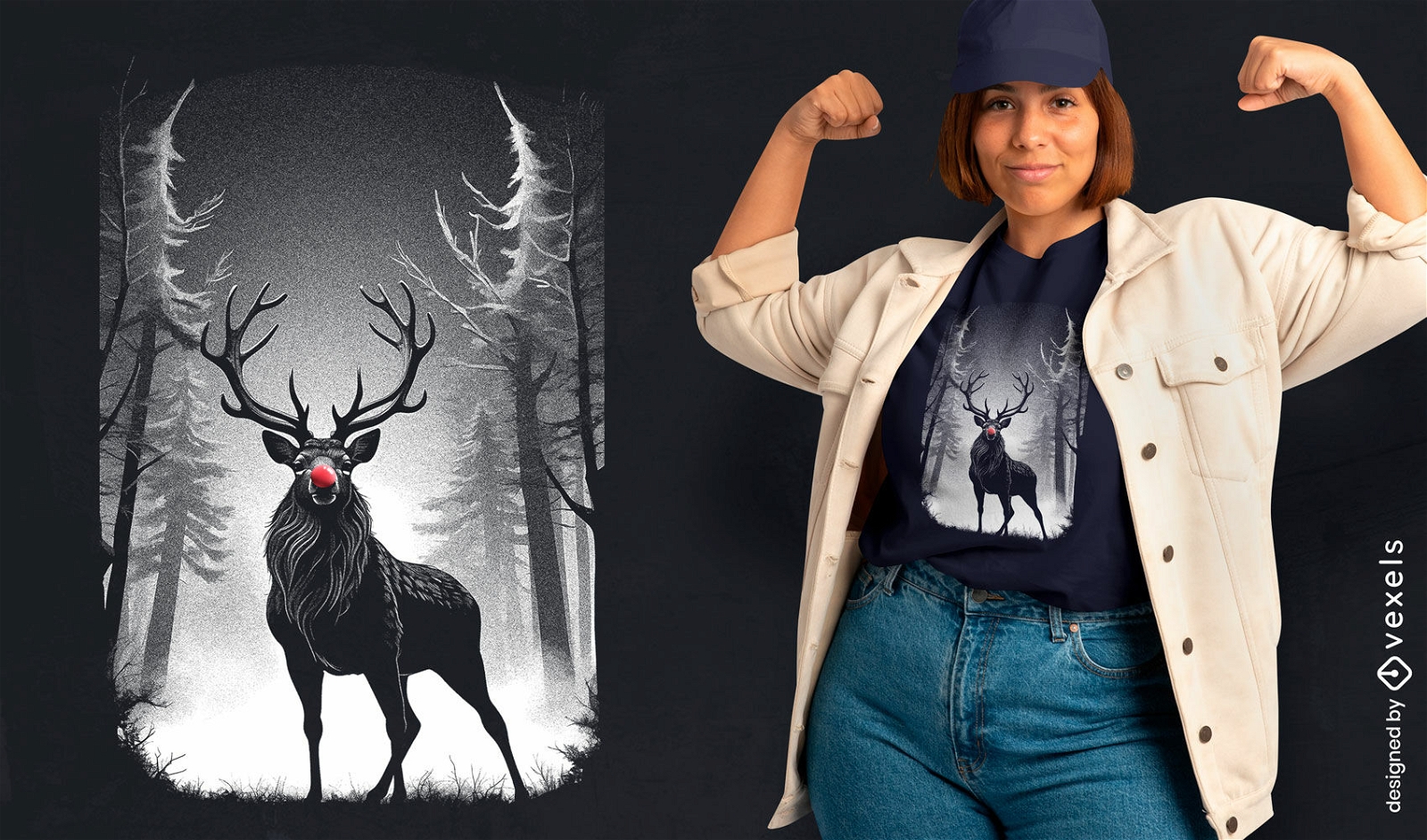 Monochrome reindeer t-shirt design