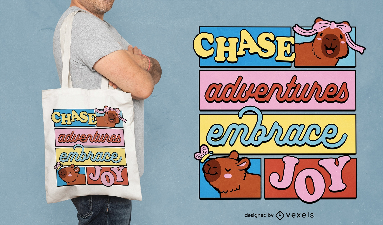 Diseño de bolso de capibara de aventura y alegría.