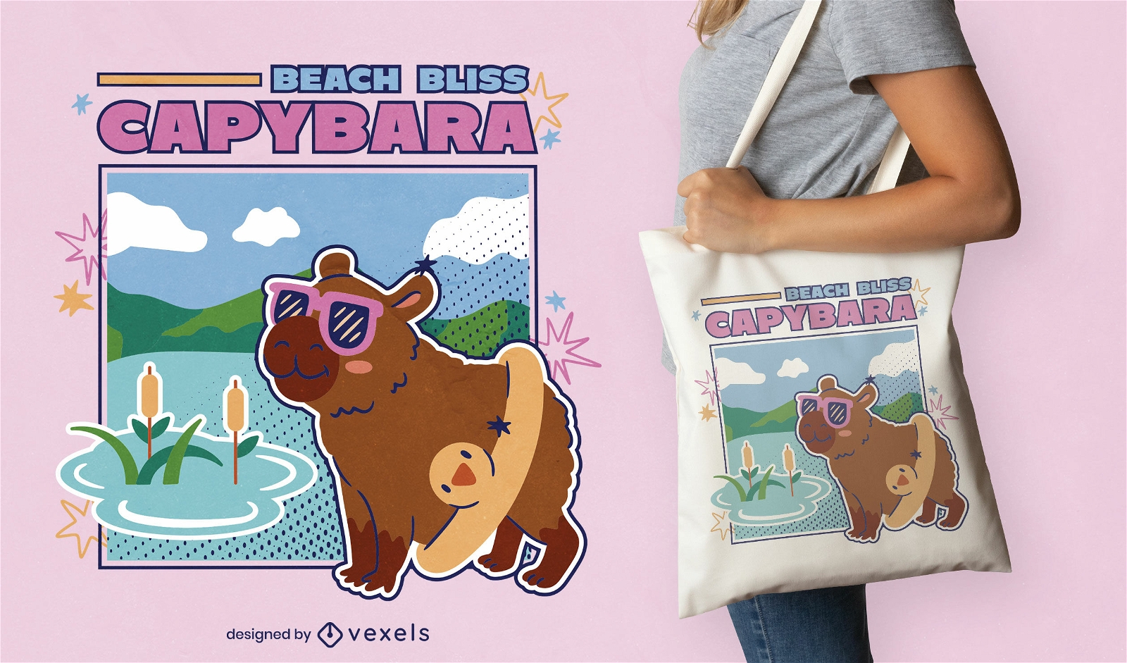 Beach bliss capybara tote bag design