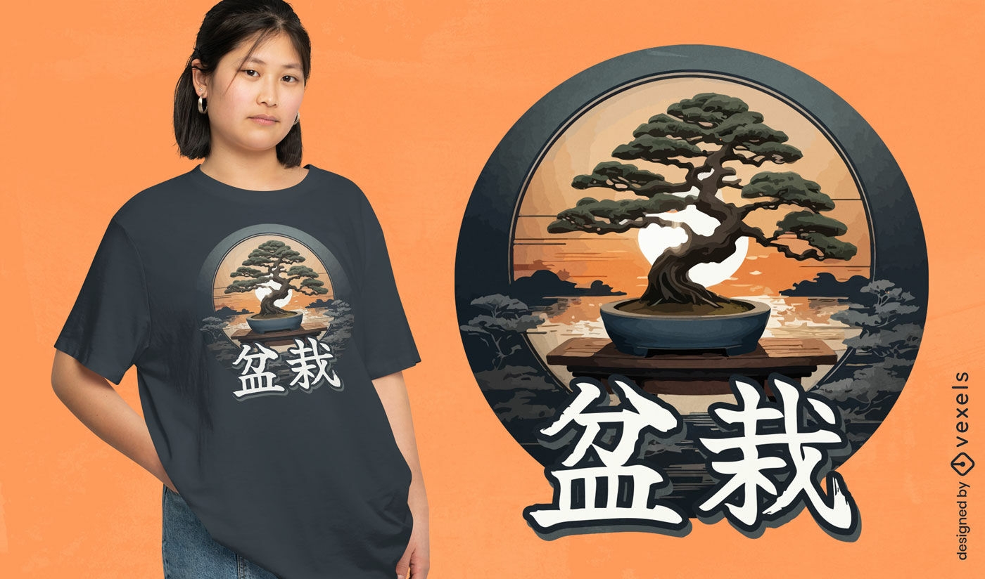 Diseño de camiseta de bonsái de estilo japonés.