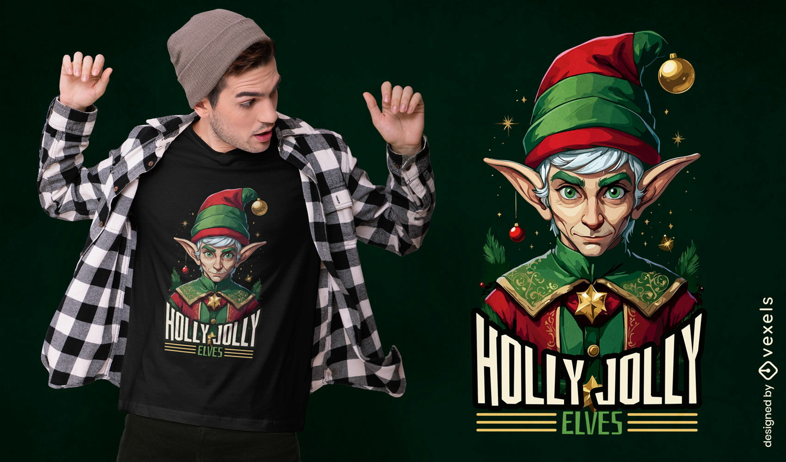 Diseño de camiseta Holly Jolly Elves.