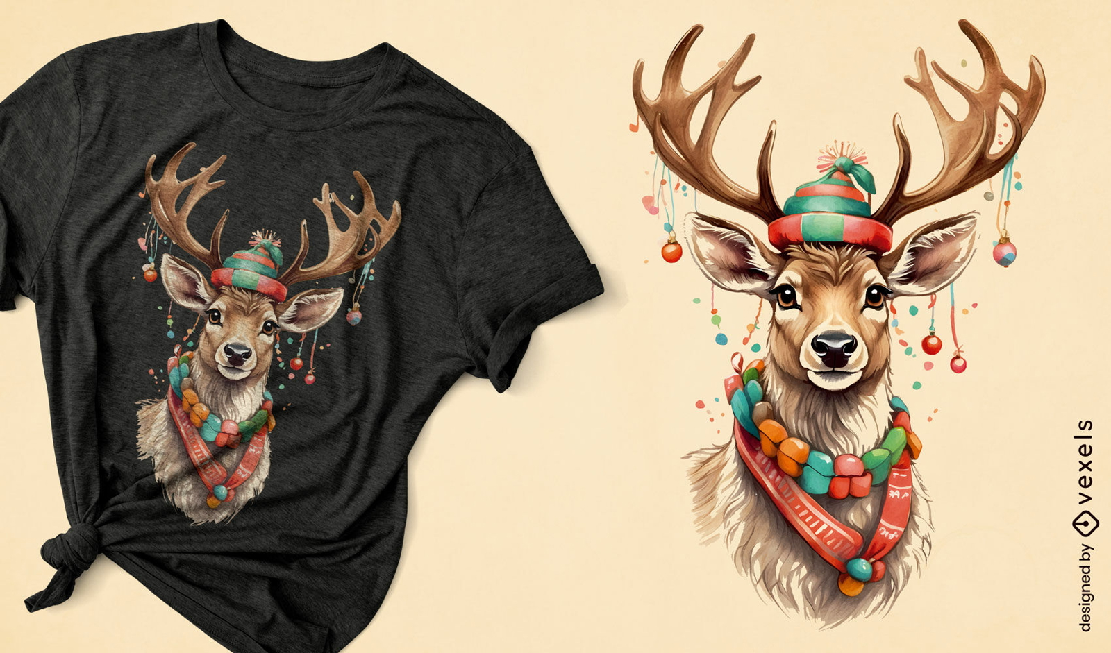 Diseño de camiseta festiva de vacaciones de renos.