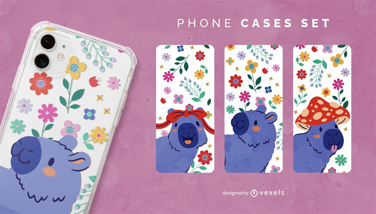 Capybara floral phone cases set design
