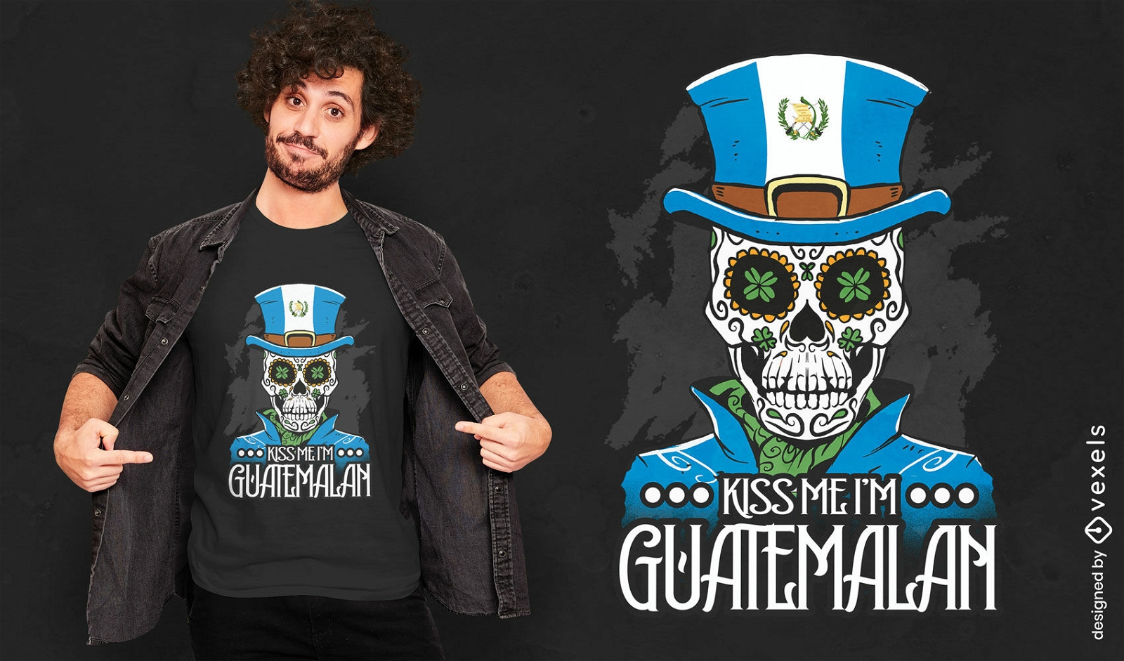Diseño de camiseta de calavera de azúcar guatemalteca.