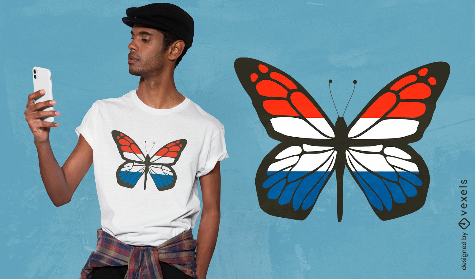 Diseño de camiseta de mariposa inspirada en los Países Bajos.