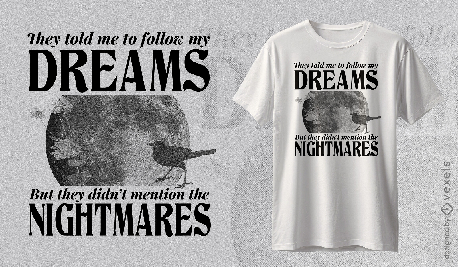 Diseño de camiseta de pájaro de sueños y pesadillas.