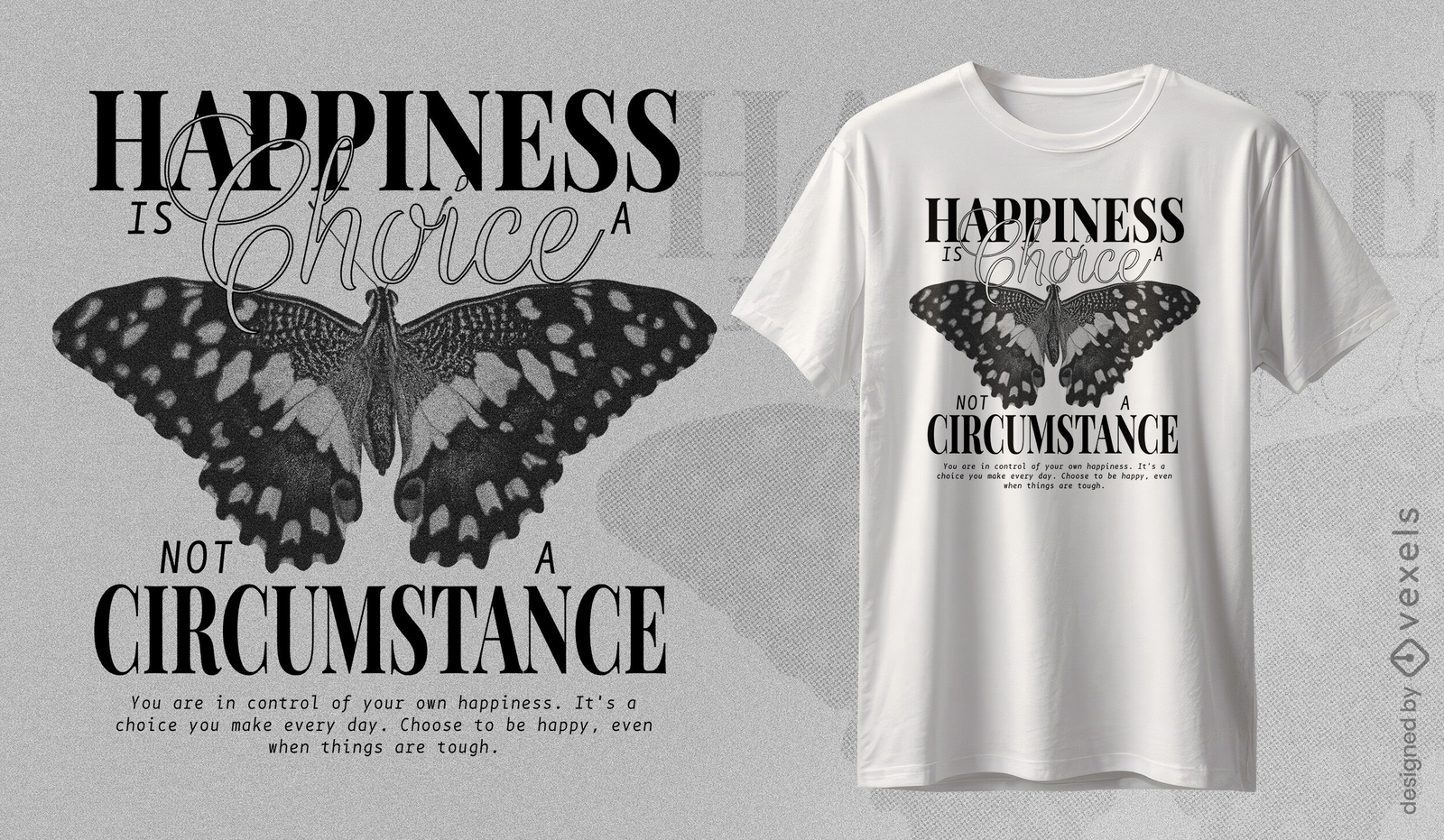 Diseño de camiseta de elección de felicidad de mariposa.