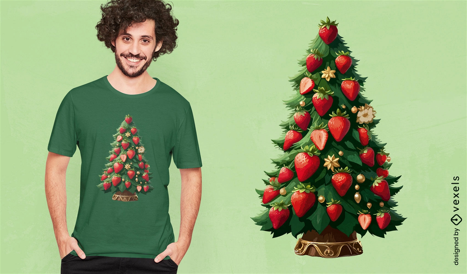 Diseño de camiseta de árbol de Navidad de fresa.