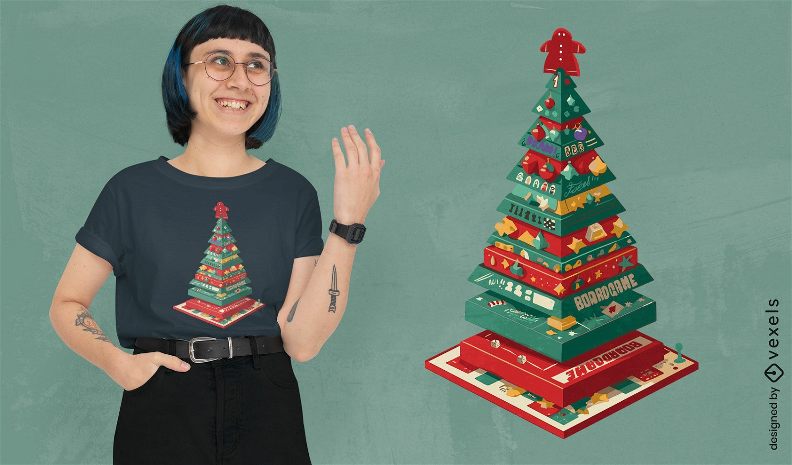 Brettspiele-Weihnachtsbaum-T-Shirt-Design