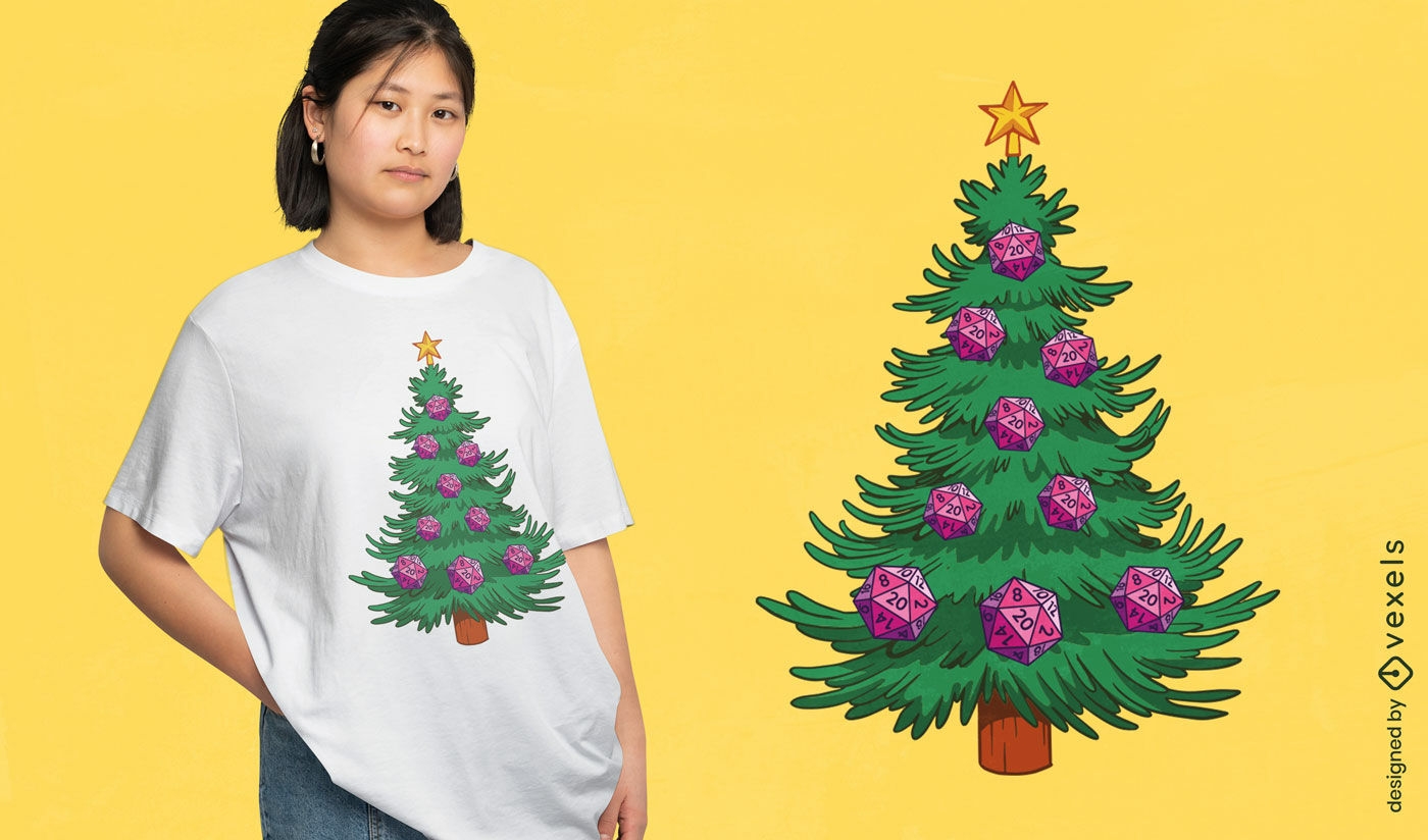 Diseño de camiseta de árbol de navidad con dados.