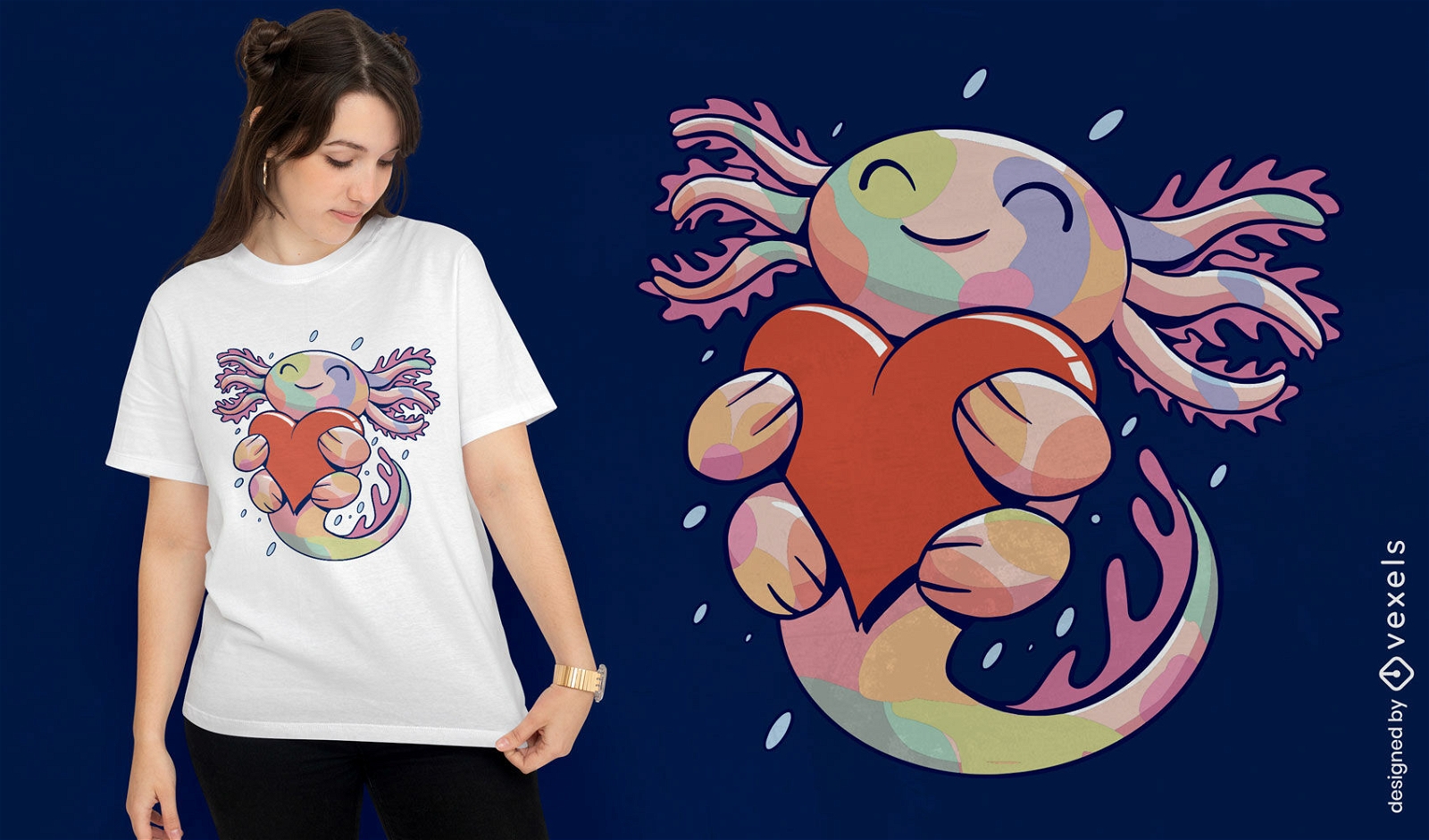 Design sonhador de camiseta axolotl