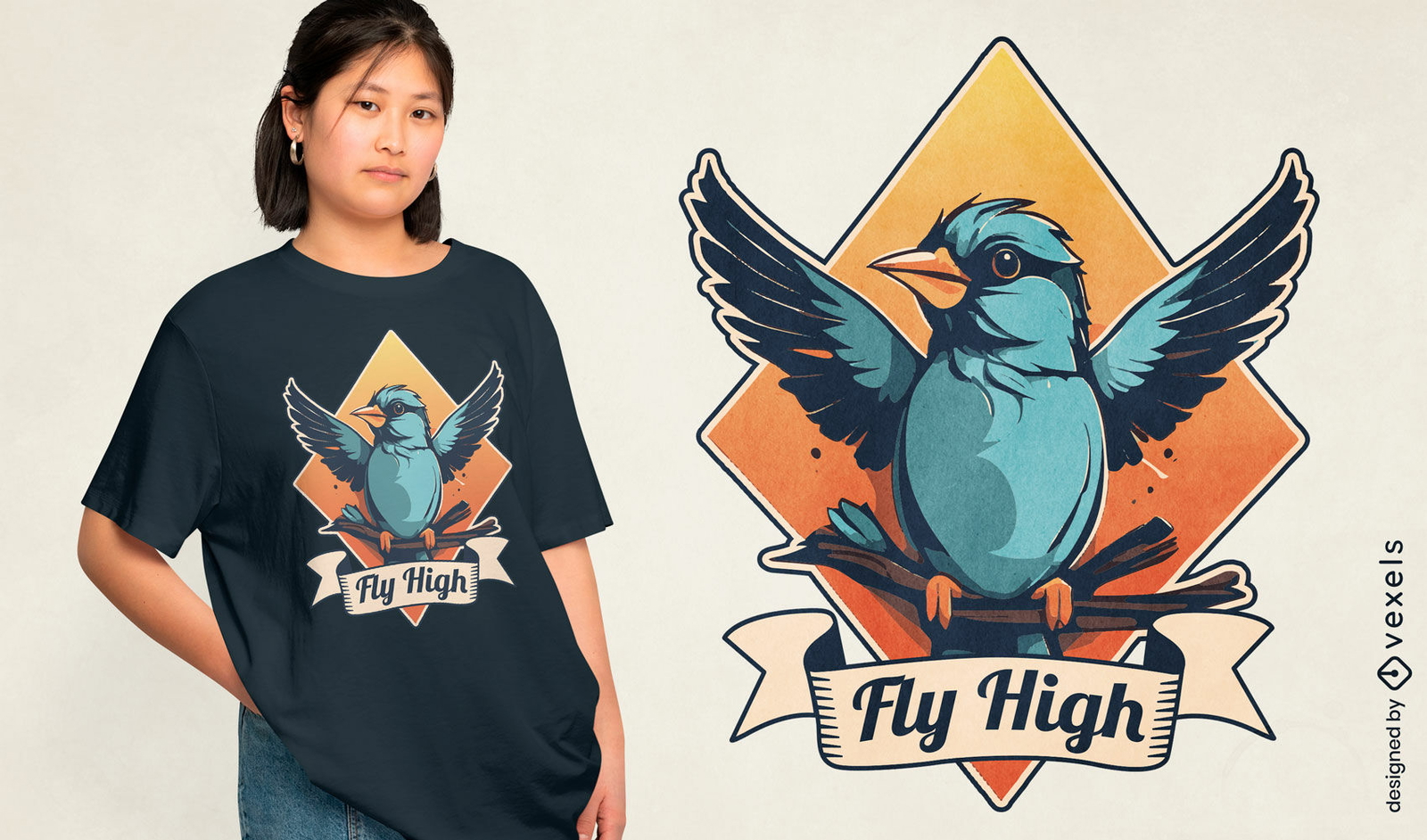 Pájaro volador con diseño de camiseta con cinta.