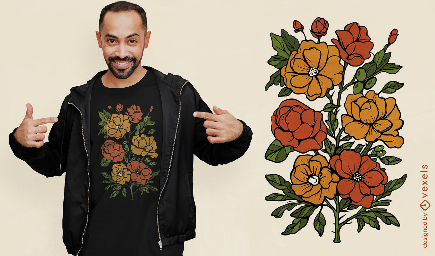 Diseño de camiseta de camiseta con elegancia floral.