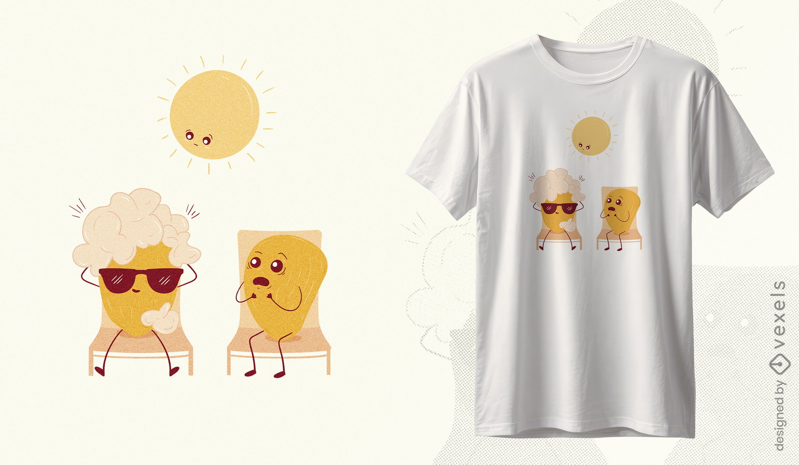 Design cômico de camiseta para banho de sol de milho