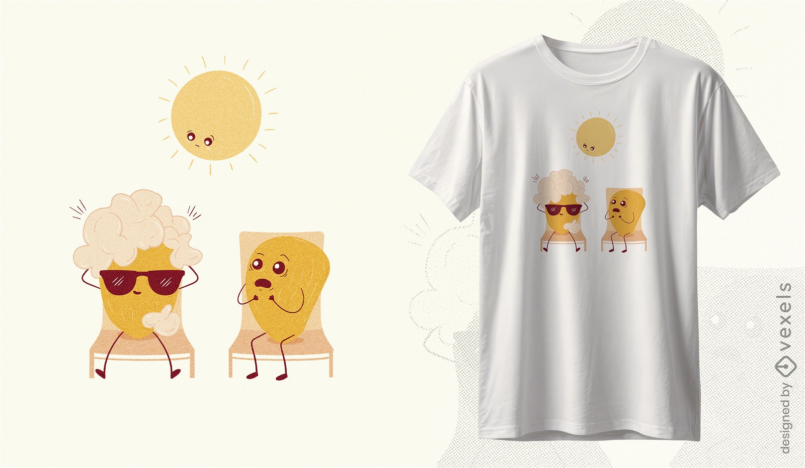 Diseño de camiseta cómica para tomar el sol con maíz.
