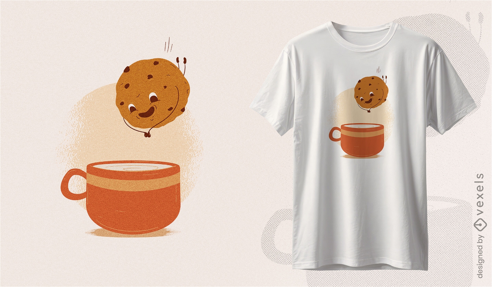 Design aconchegante de camiseta com biscoitos e café